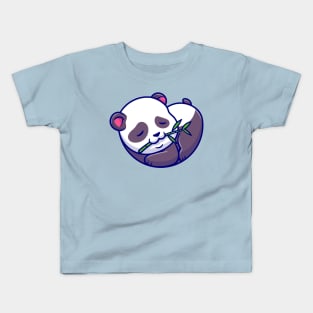 Cute Panda Sleeping And Eating Bamboo Cartoon Kids T-Shirt